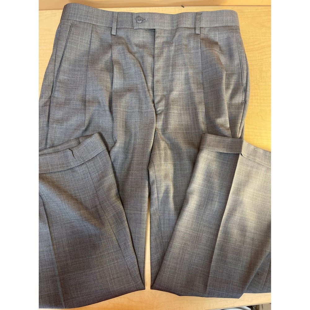 Louis Raphael Tailored Mens Gray Glen Plaid Pleated Cuffed Dress Pants 34x30